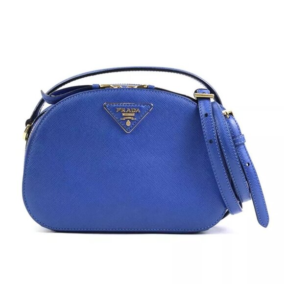 Auth PRADA Handbag Crossbody Shoulder Bag Blue Saffiano Leather - Picture 1 of 16